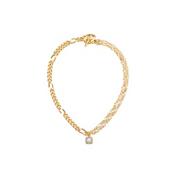 golden double layered solitaire zirconia pendant necklace