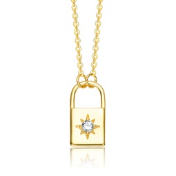 sterling silver 14k yellow gold plated with 0.60ctw lab created moissanite padlock pendant necklace