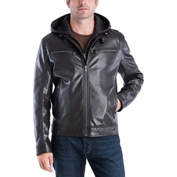 MICHAEL Kors Mens Faux-Leather Hooded Bomber Jacket