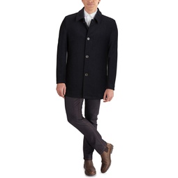 Mens Classic-Fit Car Coat with Faux-Leather Trim