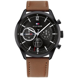Mens Brown Leather Strap Watch 44mm