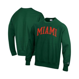Mens Green Miami Hurricanes Arch Reverse Weave Pullover Sweatshirt