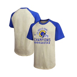 Mens Threads Cream Royal Los Angeles Rams 2021 NFC Champions Raglan T-shirt