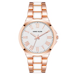 Womens Link Bracelet Watch in Rose Gold-Tone with White Enamel 36mm