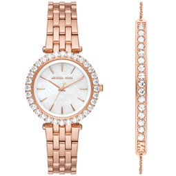 Womens Darci Three-Hand Rose Gold-Tone Stainless Steel Watch 34mm and Bracelet Set 2 Pieces