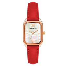 Womens Red Genuine Leather Strap Watch 24mm