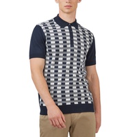 Mens Jacquard Check-Front Short-Sleeve Embroidered Polo Shirt