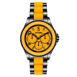Womens Analog Black Alloy with Orange Silicone Center Link Bracelet Watch 40mm
