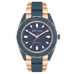 Womens Three-Hand Quartz Rose Gold-Tone and Blue Solar Oceanwork Plastic Bracelet Watch 38.5mm