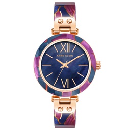 Womens Three-Hand Quartz Navy and Purple Resin with Rose Gold-Tone Alloy Accents Bangle Watch 34mm