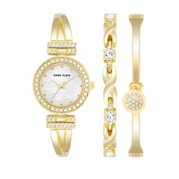 Womens Gold-Tone Alloy Bangle with Crystals Fashion Watch 24mm and Bracelet Set