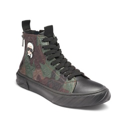 Karl Lagerfeld Mens Quilted Camo Double Back Zip High Top with Karl Head Patch Sneaker