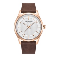 Mens Modern Classic Brown Genuine Leather Strap Watch 43mm