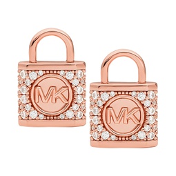 14K Rose Gold-Plated Sterling Silver Pave Lock Stud Earrings