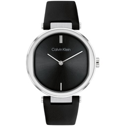 Womens 2-Hand Black Leather Strap Watch 36mm