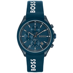 Boss Mens Velocity Quartz Fashion Chronograph Blue Silicone Strap Watch 44mm