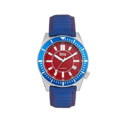 Men Francis Leather Watch - Blue/Red 42mm