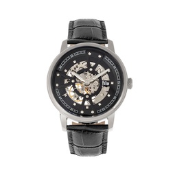 Men Belfour Leather Watch - Silver/Black 44mm