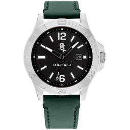 Mens Quartz Green Leather Strap Watch 46mm