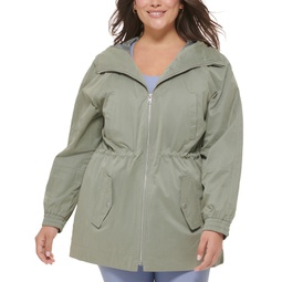 Plus Size Zip-Front Long-Sleeve Hooded Parka