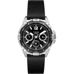 Mens Quartz Analog Premium Dress Leather Black Watch 44mm