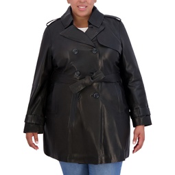 Womens Plus Size Natalie Belted Leather Trench Coat