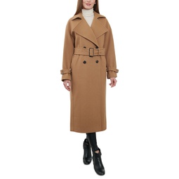 Womens Double-Breasted Wool Blend Maxi Coat