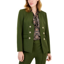 Womens Ponte Faux-Double-Breasted Blazer