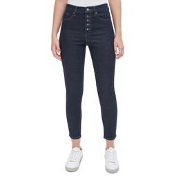 Womens Exposed Button-Fly High-Rise Skinny Jeans