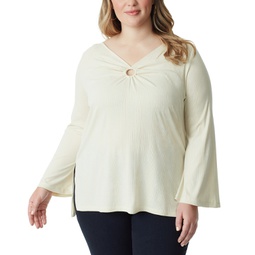 Plus Size Jasleen Keyhole Bell-Sleeve Ribbed Tunic Top