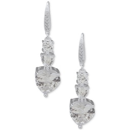 Silver-Tone Cubic Zirconia Heart Drop Earrings