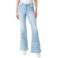 Womens Charmed Embroidered Flare-Leg Denim Jeans