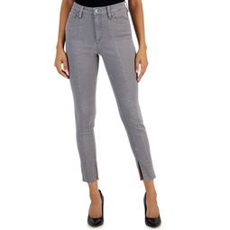 Womens Seamed Side-Slit Skinny Jeans