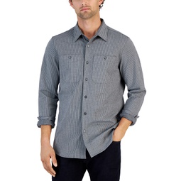 Mens Classic Fit Striped Button-Front Two-Pocket Shirt