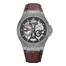 Mens Automatic Brown Genuine Leather Watch 43mm