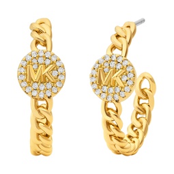 Silver-Tone or Gold-Tone Brass Pave Charm Hoop Earrings