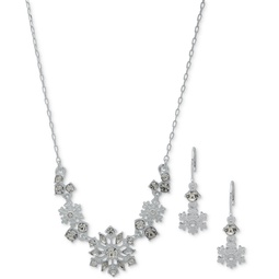 Silver-Tone Crystal Snowflake Statement Necklace & Drop Earrings Set