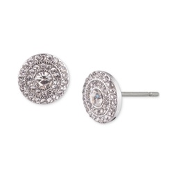 Silver-Tone Crystal Pave Circle Stud Earrings
