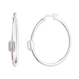 Cubic Zirconia Polished Medium Hoop Earrings in Sterling Silver 1.52