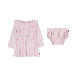 Baby Girls Long Sleeve Hacci Knit Dress and Diaper Cover Set