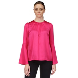 Womens Hammered-Satin Bell-Sleeve Top