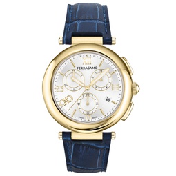Salvatore Womens Swiss Chronograph Legacy Blue Leather Strap Watch 40mm