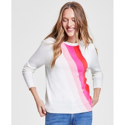 Womens Diagonal-Stripe Crewneck Sweater