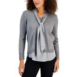 Womens Tie-Neck Layered-Look Sweater Created For Macys