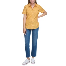 Womens Short Sleeve Camp Button-Down Shirt