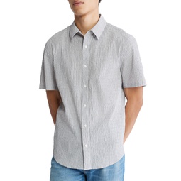 Mens Crinkle Check Regular Fit Short-Sleeve Shirt