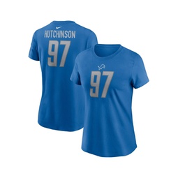 Womens Aidan Hutchinson Blue Detroit Lions Player Name and Number T-shirt