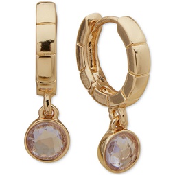 Gold-Tone Stone Charm Huggie Hoop Earrings