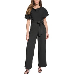 Womens Cowl-Neck Belted Jumpsuit