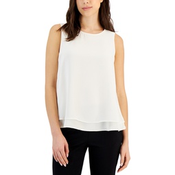 Womens Scoop-Neck Sleeveless Double-Layered Top